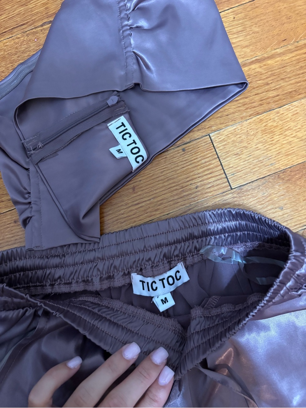 Satin Lavender High-Waist Jogger Pants - Women's Two-Piece Set - Picture 6 of 6